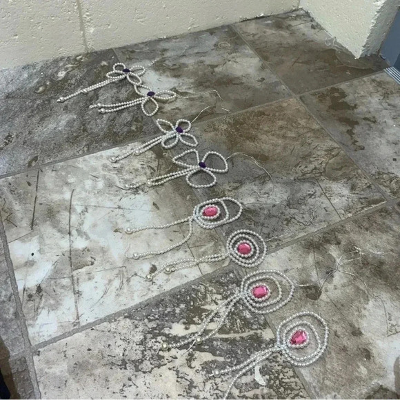 Vintage Christmas Pearl Pink and Purple Diamond Spade and Oval Shapes Ornaments - Picture 5 of 13